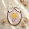 Custom Embroidered Baby Name Hoop: Striped Chicken Nursery Decor (Oval Wood-Look)