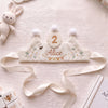 Personalized Linen Garden Birthday Crown, Hand-Embroidered Daisy Tulip Hat (First Birthday Keepsake)