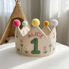 Custom Hand-Embroidered Linen Birthday Crown: Floral or Seaweed Starfish Design (1st-3rd Birthday)
