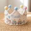 Hand-Embroidered Vintage Toy Train Birthday Crown: Personalized Keepsake (1-3 Years)