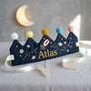 Hand-Embroidered Space Crown, Custom Name & Age, Linen Birthday Hat (1-3 Years)