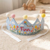 Hand-Embroidered Linen Birthday Crown, Spring Kite or Balloon Design, Personalized Name