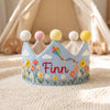 Hand-Embroidered Linen Birthday Crown, Spring Kite or Balloon Design, Personalized Name
