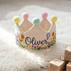 Hand-Embroidered Linen Birthday Crown, Spring Kite or Balloon Design, Personalized Name