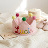 Custom 3D Knitted Cord Name Birthday Crown, Pink Linen Party Hat for Baby
