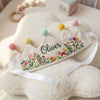 Hand-Embroidered Enchanted Forest Milestone Crown, Hand-Stitched Toadstool Linen Hat
