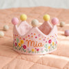Hand-Embroidered Enchanted Forest Milestone Crown, Hand-Stitched Toadstool Linen Hat