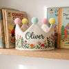 Hand-Embroidered Enchanted Forest Milestone Crown, Hand-Stitched Toadstool Linen Hat
