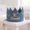 Personalized Astronaut Linen Birthday Crown, Hand-Embroidered Space Theme (Custom Name)