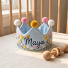 Personalized Linen Crown for Girls and Boys, Hand Stitched Milestone Hat, Duck Baby Crown