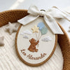 Embroidered Teddy Bear Name Sign: Custom Parachute Bear Nursery Decor