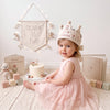 Personalized Linen Garden Birthday Crown, Hand-Embroidered Daisy Tulip Hat (First Birthday Keepsake)