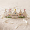 Personalized Hand-Embroidered Linen Birthday Crown, Spring Garden Floral Design