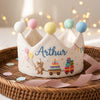Hand-Embroidered Vintage Toy Train Birthday Crown: Personalized Keepsake (1-3 Years)