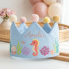 Hand-Embroidered Marine Life Baby Crown, Custom Name, Ocean Birthday Hat (1-3 Years)
