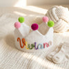 Custom 3D Knitted Cord Name Birthday Crown, Pink Linen Party Hat for Baby