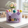 Custom 3D Knitted Cord Name Birthday Crown, Pink Linen Party Hat for Baby