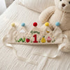 Hand-Embroidered Linen Birthday Crown, Caterpillar Tea Party, Custom Name (1-3 Years)