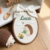 Custom Bunny & Carrot Embroidery Hoop, Hedgehog Watering Flowers Art, Garden Theme Name Plaque