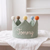 Hand-Embroidered Linen Birthday Crown, Personalized Name Hat, Baby Shower Keepsake