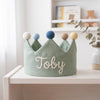 Hand-Embroidered Linen Birthday Crown, Custom Name Keepsake for Baby (16.5" Crown)