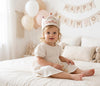 Hand-Embroidered Linen Birthday Crown, Custom Name Keepsake for Baby (16.5" Crown)