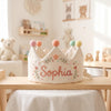 Hand-Embroidered Linen Birthday Crown, Custom Name Keepsake for Baby (16.5" Crown)