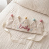 Hand-Embroidered Linen Baby Birthday Crown, Personalized Name Keepsake Hat
