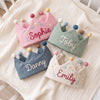 Hand-Embroidered Linen Baby Birthday Crown, Personalized Name Keepsake Hat
