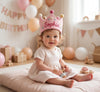 Hand-Embroidered Linen Baby Birthday Crown, Personalized Name Keepsake Hat