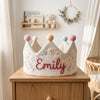 Hand-Embroidered Linen Baby Birthday Crown, Personalized Name Keepsake Hat