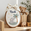 Embroidered Adorable Jungle Animal Baby Sign, Oval Custom Name Hoop, Safari Nursery Wall Art