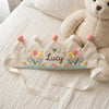 Personalized Floral Linen Birthday Crown, Hand Embroidered Bee or Butterfly, 1st Birthday Hat
