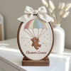 Embroidered Teddy Bear Name Sign: Custom Parachute Bear Nursery Decor