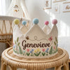 Enchanted Garden Birthday Crown: Butterfly & Bee Embroidered Linen Hat, Woodland Fairy First Birthday Prop