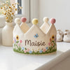 Personalized Hand-Embroidered Linen Birthday Crown, Spring Garden Floral Design