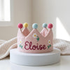 Hand-Embroidered Linen Baby Crown, Personalized Daisy or Sunflower Keepsake