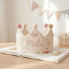 Personalized Hand-Embroidered Wildflower Linen Birthday Crown, Custom Name Party Hat