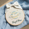 Personalized Celestial Goose Name Hoop: Custom Embroidered Baby Name Sign, Moon and Stars Nursery Wall Decor