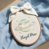 Personalized Celestial Goose Name Hoop: Custom Embroidered Baby Name Sign, Moon and Stars Nursery Wall Decor