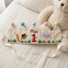 Hand-Embroidered Linen Birthday Crown: Garden Friends, First Birthday Keepsake