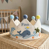 Custom Linen Keepsake with Sea Creatures: Whale Octopus Turtle Party Hat, First Birthday Keepsake