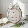 Hand-Embroidered Cute Goose Baby Name Sign: Vintage Oval Nursery Wall Art, Newborn Baby Shower Gift
