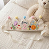 Hand-Embroidered Linen Birthday Crown, Caterpillar Tea Party, Custom Name (1-3 Years)