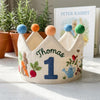 Custom Name Storybook Rabbit Birthday Crown, Hand Embroidered Woodland Linen Hat, Snail & Bunny Crown