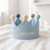 Hand-Embroidered Linen Birthday Crown, Personalized Name Hat, Baby Shower Keepsake