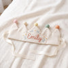 Hand-Embroidered Linen Birthday Crown, Personalized Name Hat, Baby Shower Keepsake