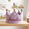 Hand-Embroidered Linen Birthday Crown, Personalized Name Hat, Baby Shower Keepsake