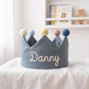 Hand-Embroidered Linen Birthday Crown, Custom Name Keepsake for Baby (16.5" Crown)