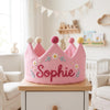 Hand-Embroidered Linen Baby Birthday Crown, Personalized Name Keepsake Hat